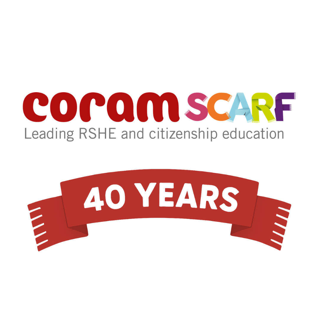 Coram SCARF logo and tagline with '40 years' banner underneath